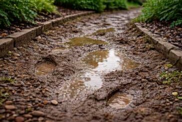 Barro en caminos de jardín.